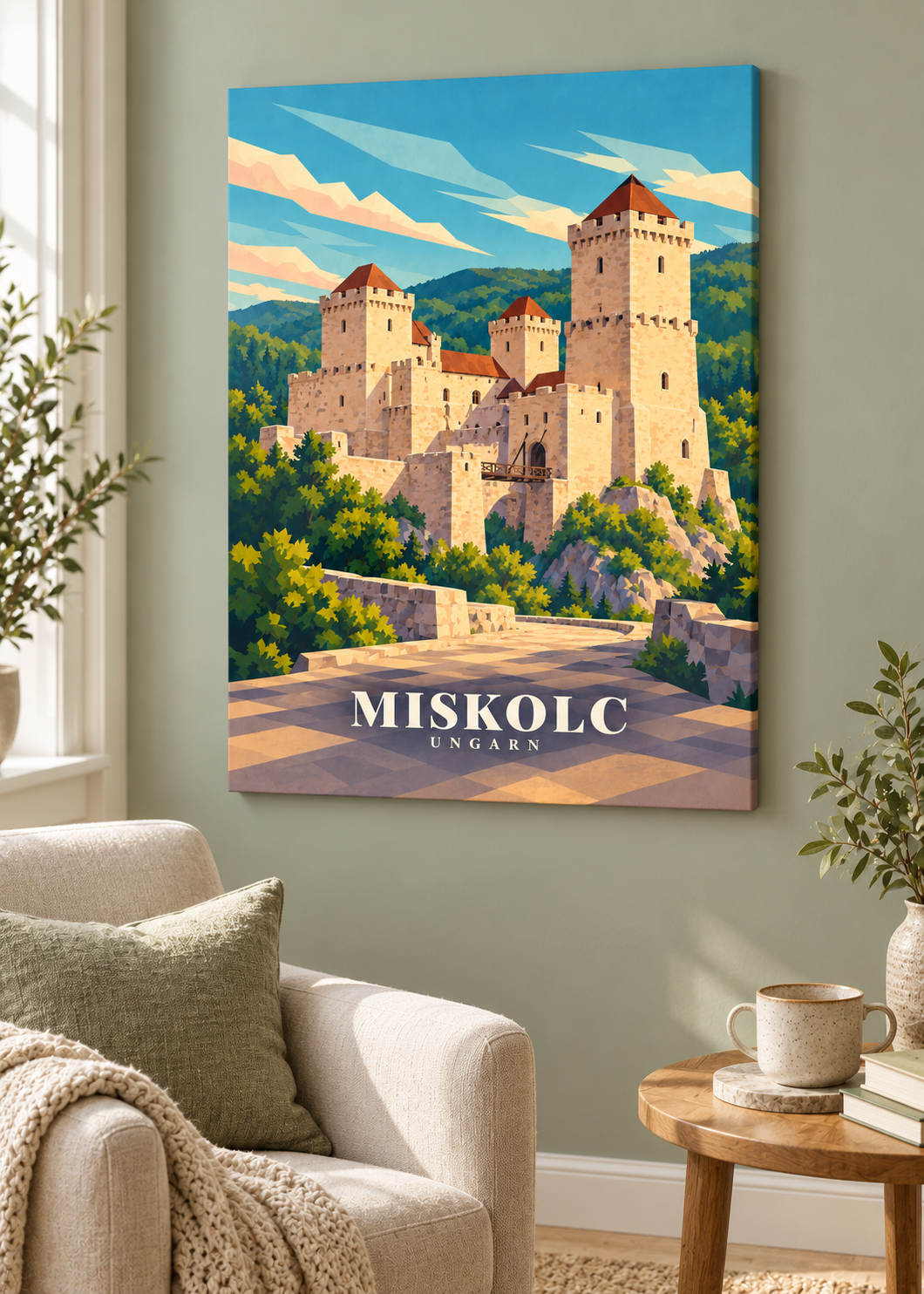 Miskolc Illustration auf rahmenloser Leinwand