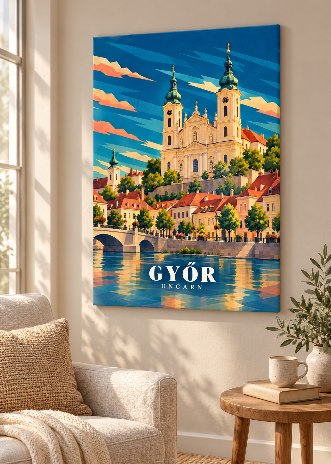 Győr Illustration auf rahmenloser Leinwand
