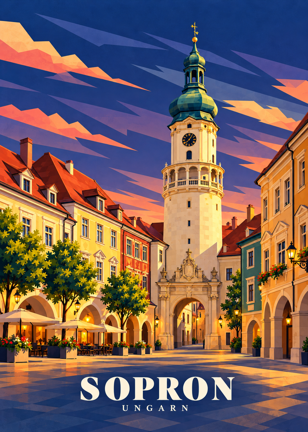 Geometrische Illustration Sopron mit dem Feuerturm