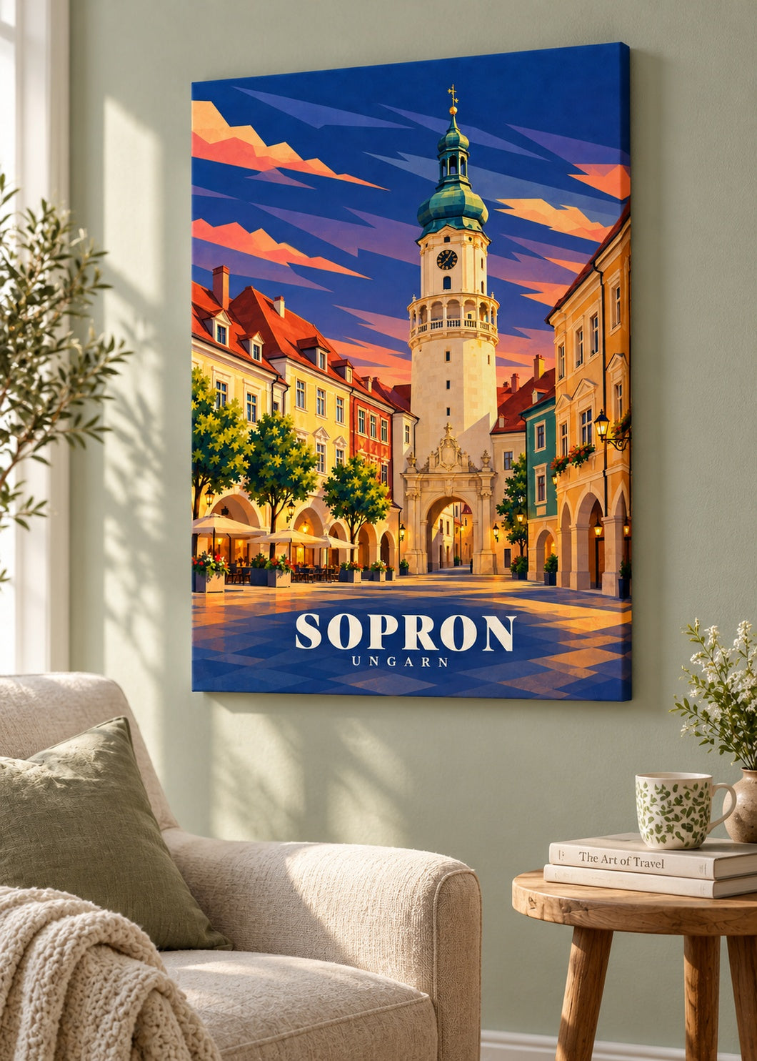 Sopron Illustration auf rahmenloser Leinwand