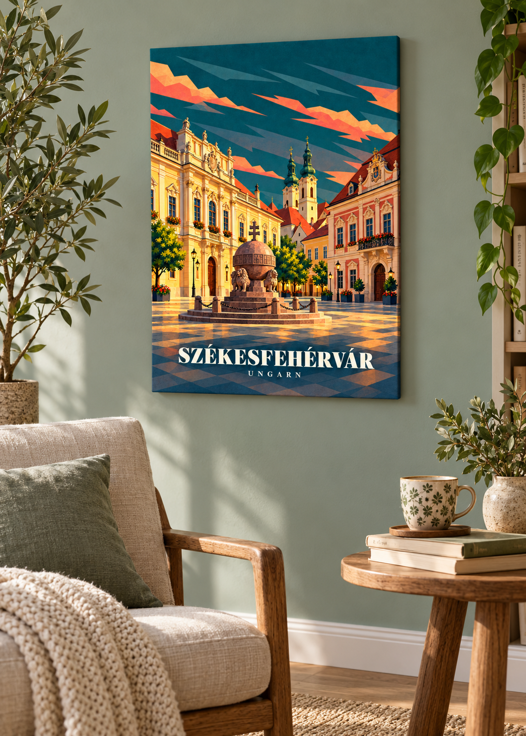 Székesfehérvár Illustration auf rahmenloser Leinwand