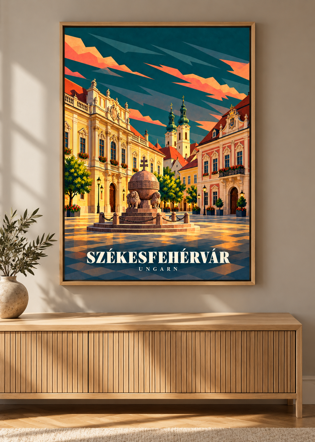 Székesfehérvár Kunstdruck im Naturholzrahmen