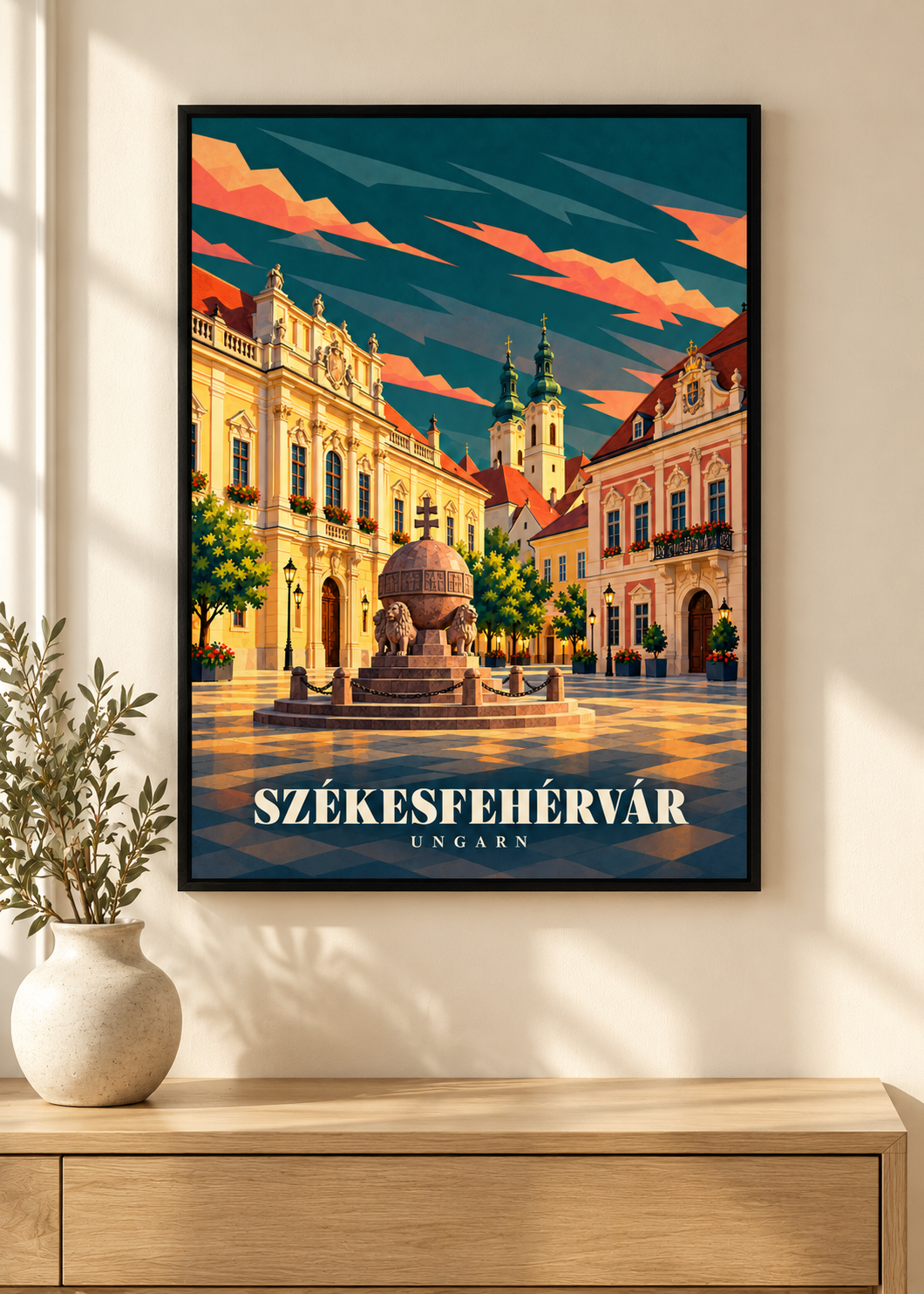 Székesfehérvár Kunstdruck im schwarzen Rahmen