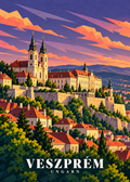 Geometrische Illustration von Veszprém mit Burgviertel und St.-Michaels-Kathedrale