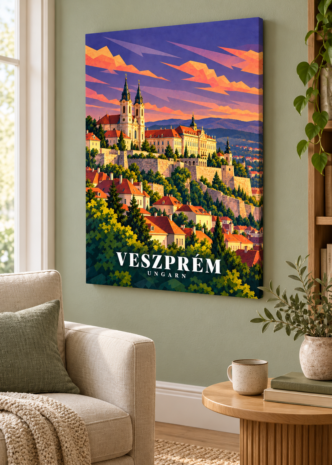 Veszprém Illustration auf rahmenloser Leinwand