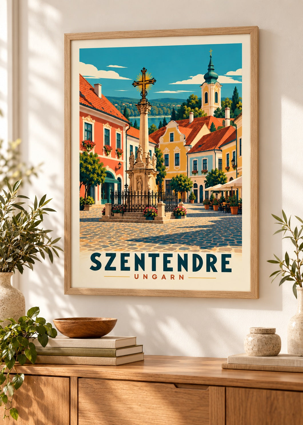 Szentendre Poster im hellen Eichenholzrahmen