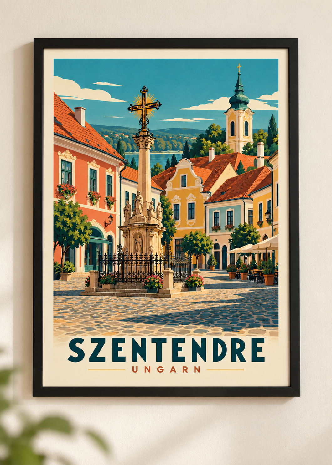 Szentendre Poster im schwarzen Rahmen an einer Wand