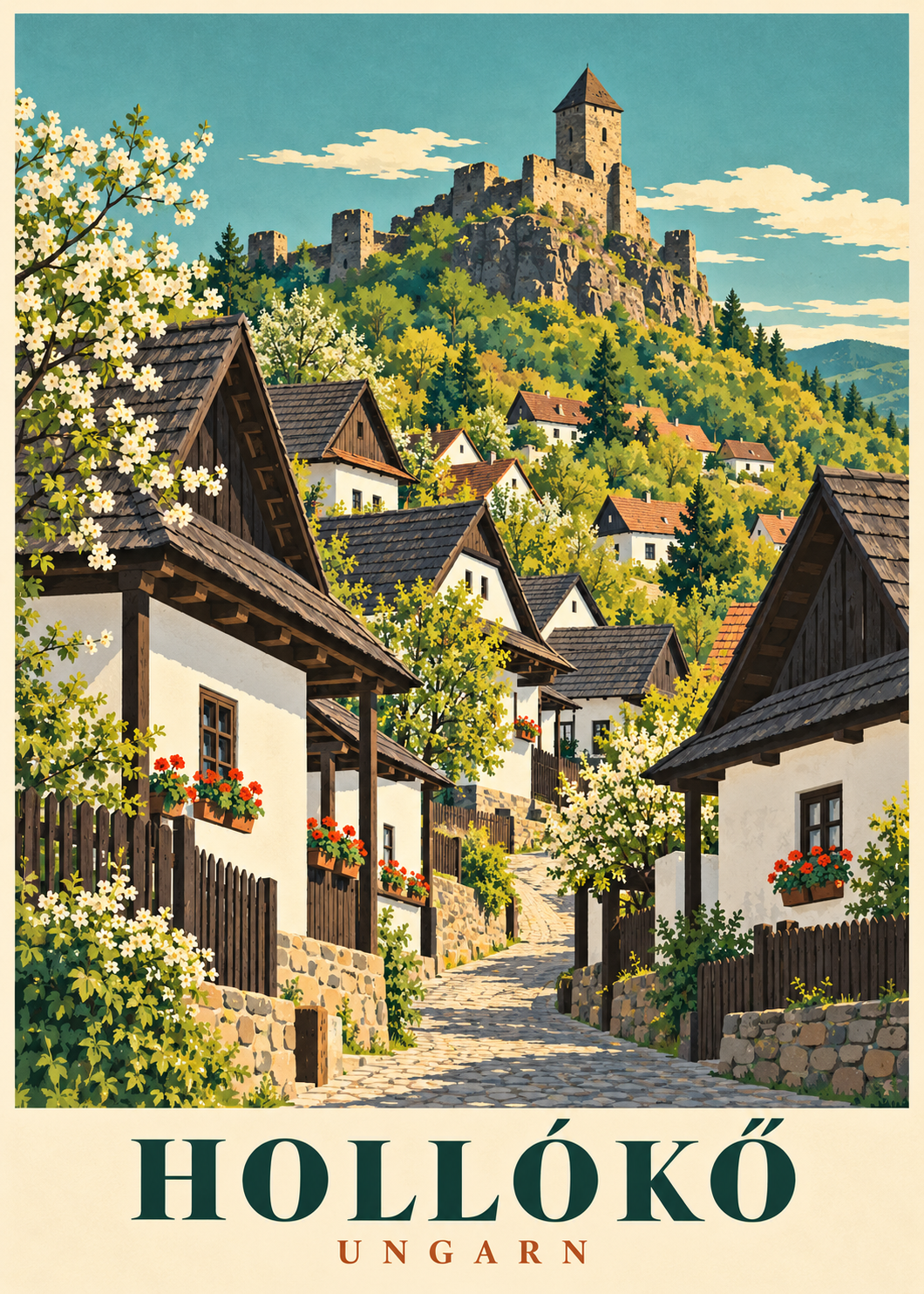 Hollókő Dorf und Burg Poster