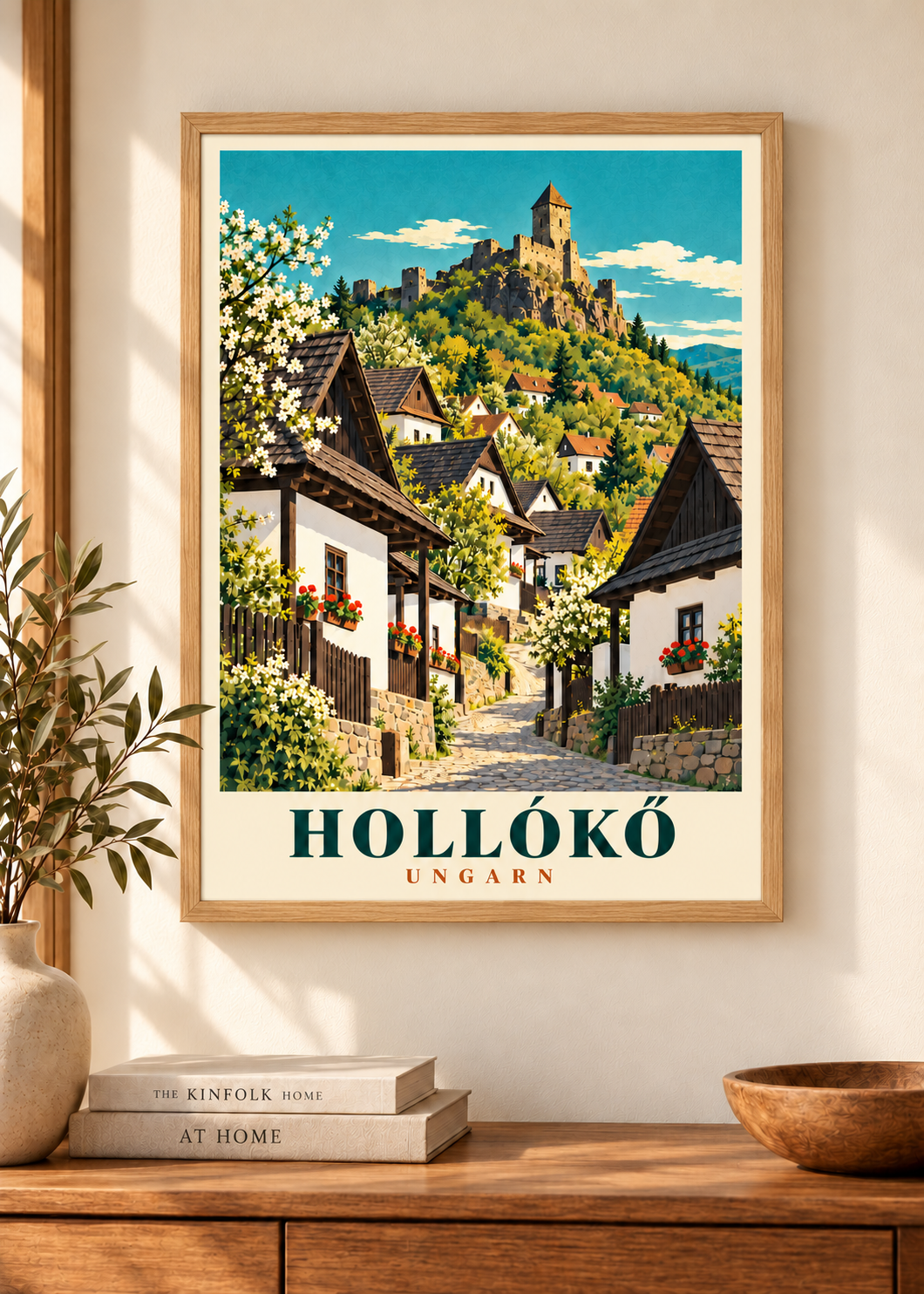 Hollókő Poster im Naturholzrahmen