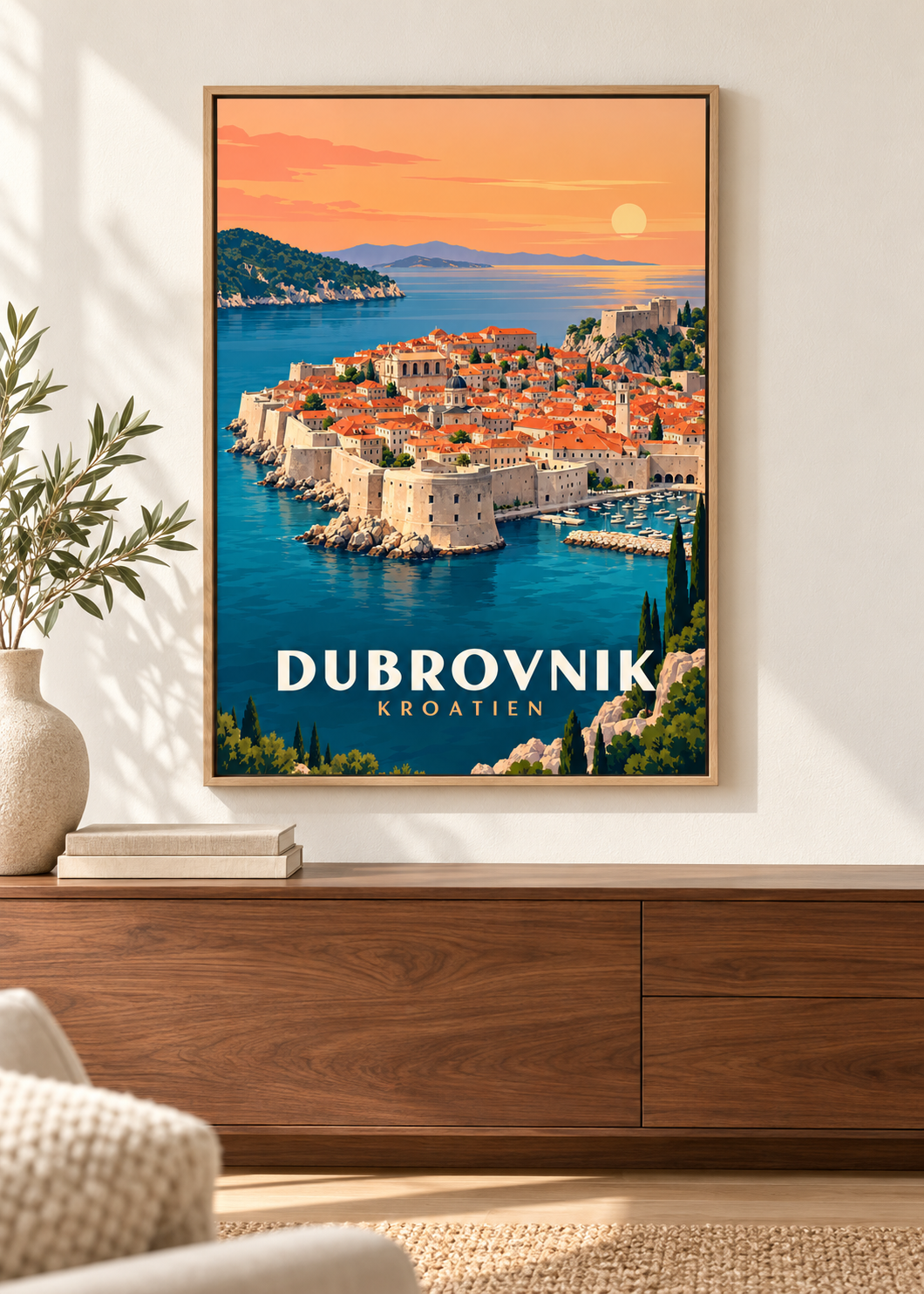 Dubrovnik Leinwand im Naturholzrahmen
