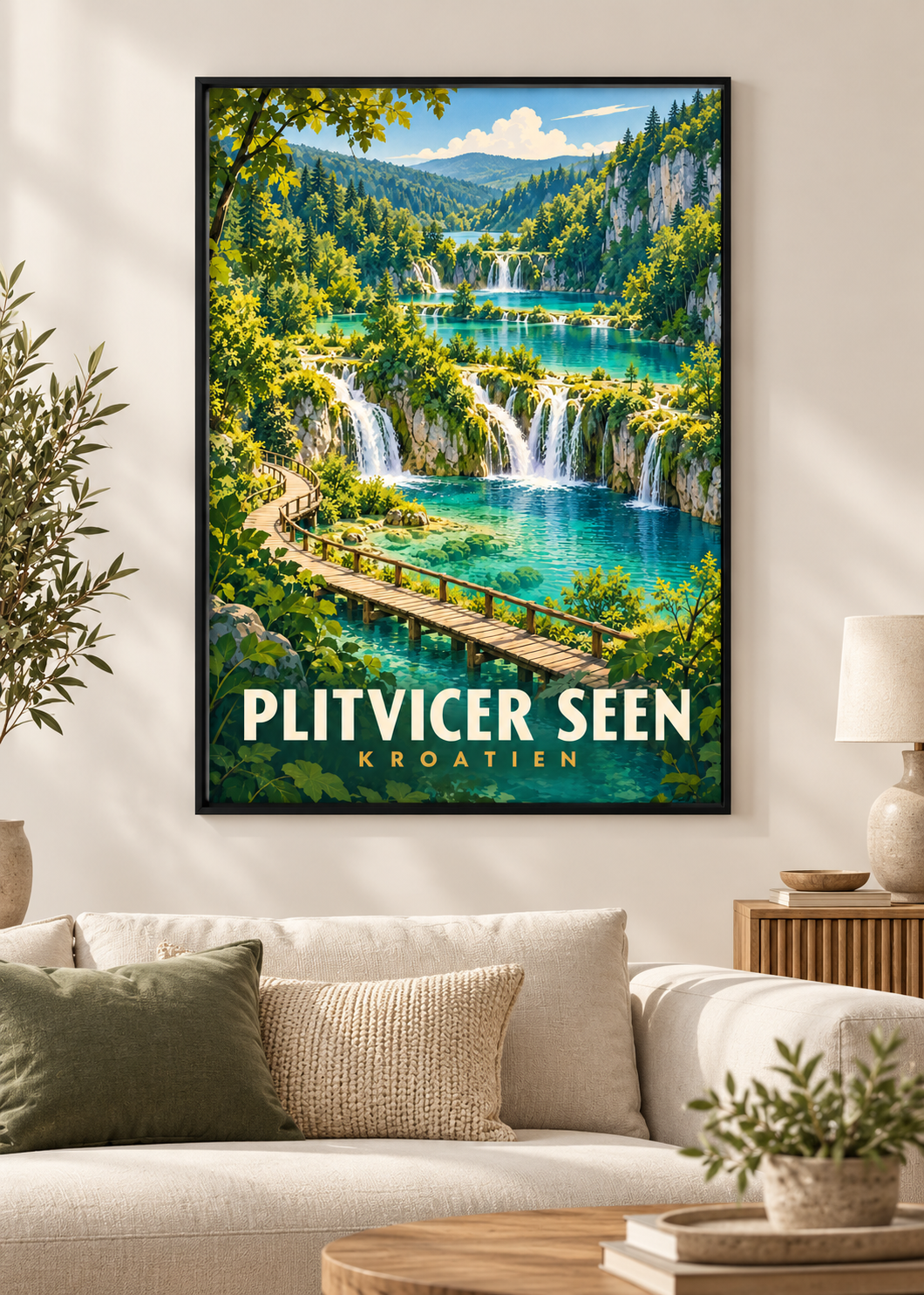 Plitvicer Seen als Poster mit schwarzem Rahmen