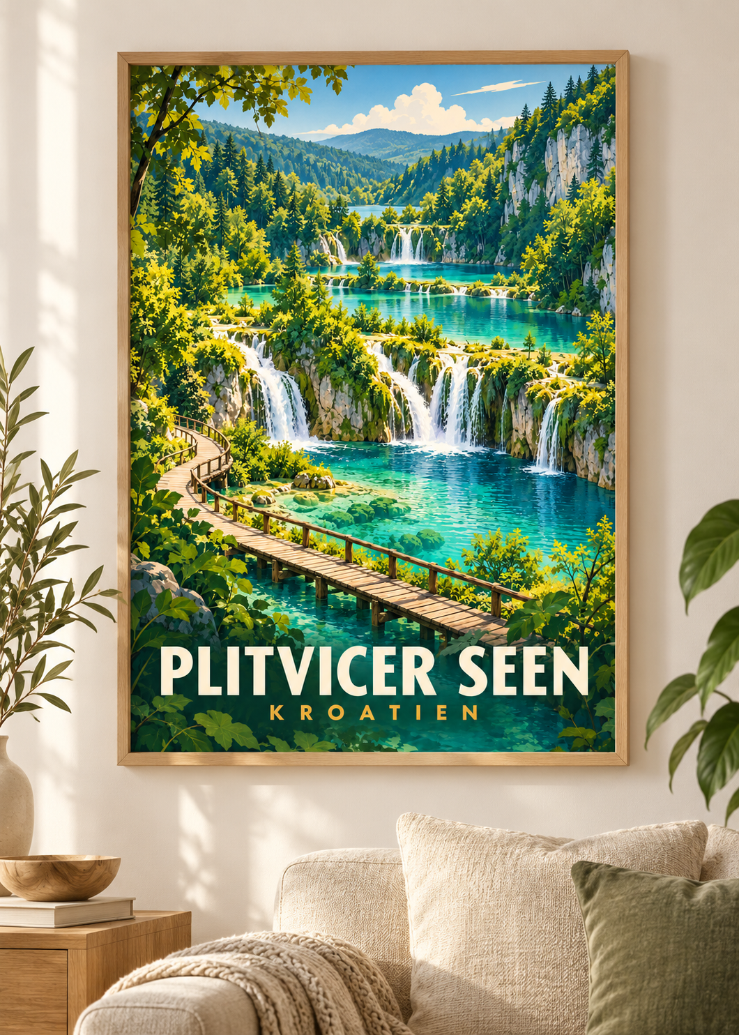 Plitvicer Seen als Poster mit Naturholzrahmen