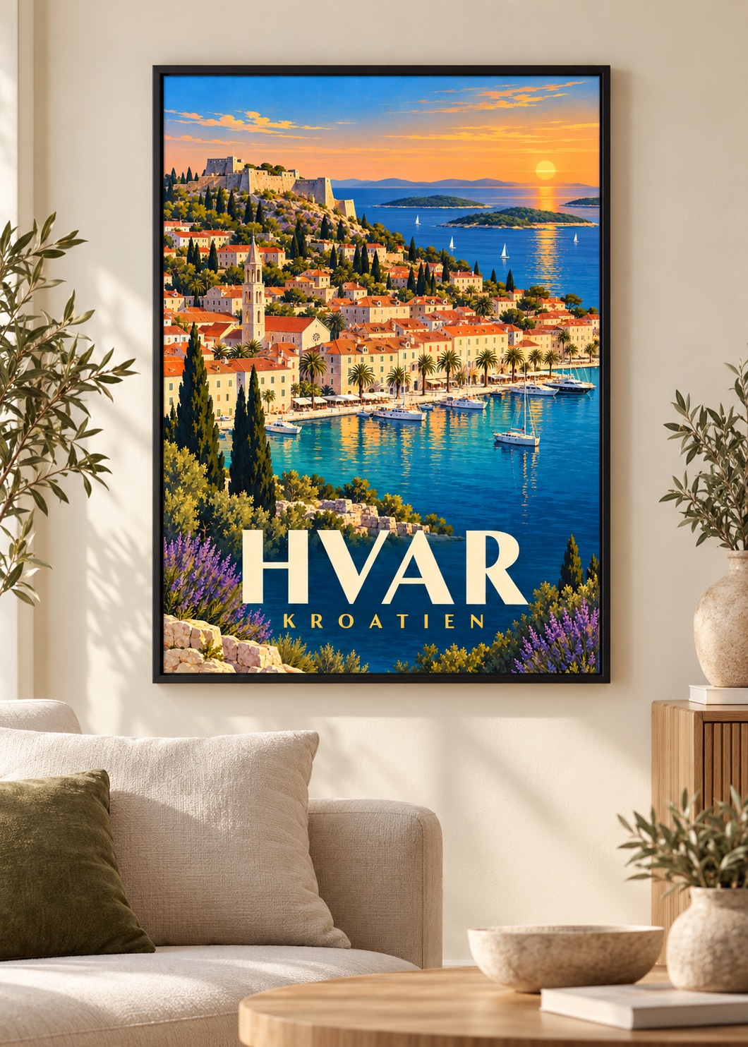Hvar als Poster mit schwarzem Rahmen