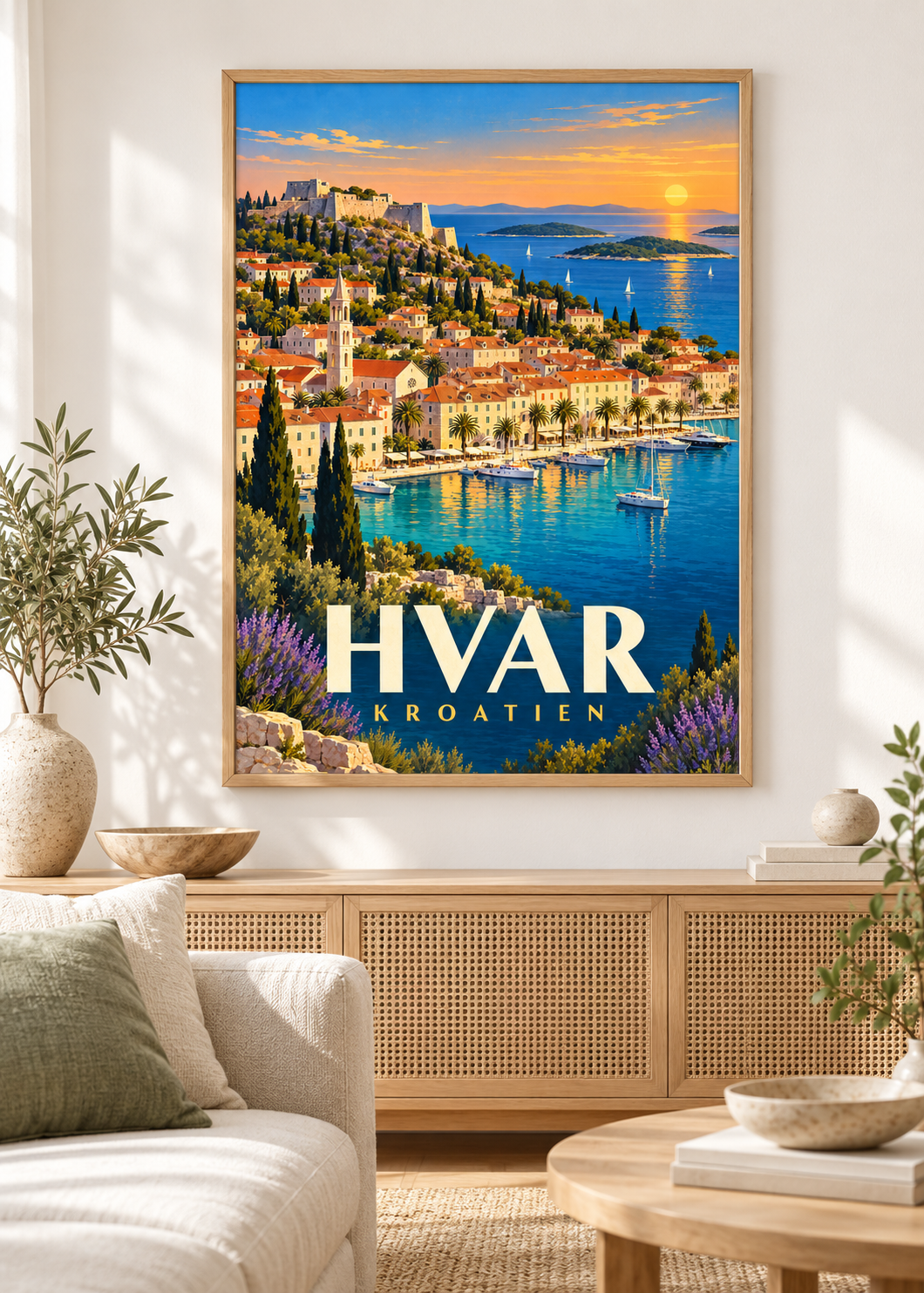 Hvar als Poster mit Naturholzrahmen