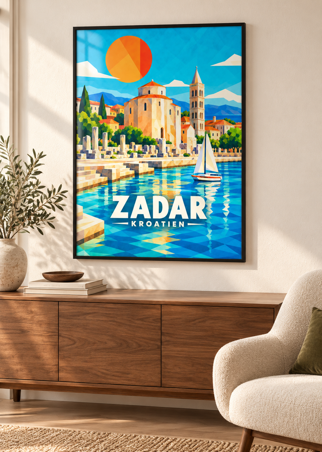 Zadar – schwarzer Rahmen mit Acrylglas im Wohnzimmer