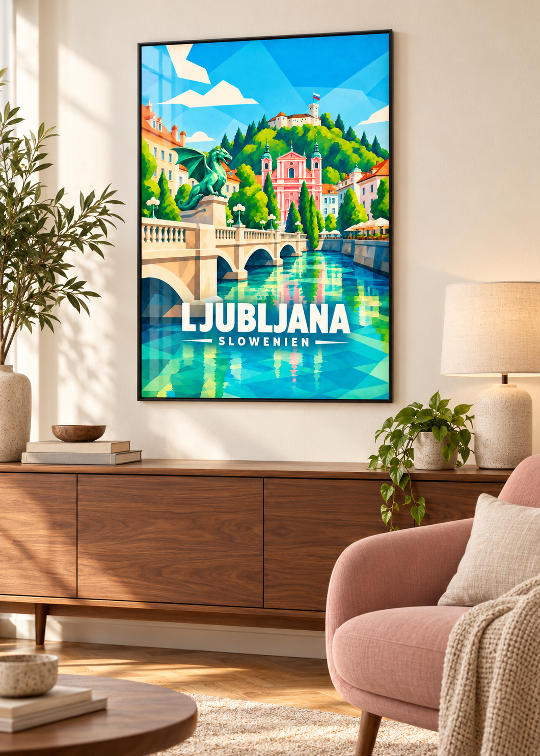 Ljubljana – schwarzer Rahmen mit Acrylglas in Leselounge