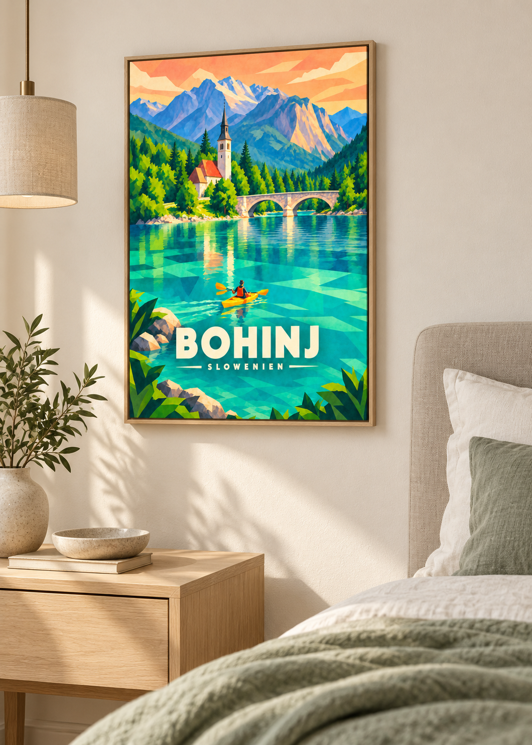 Bohinj – Leinwand im Eichen-Schattenfugenrahmen im Schlafzimmer