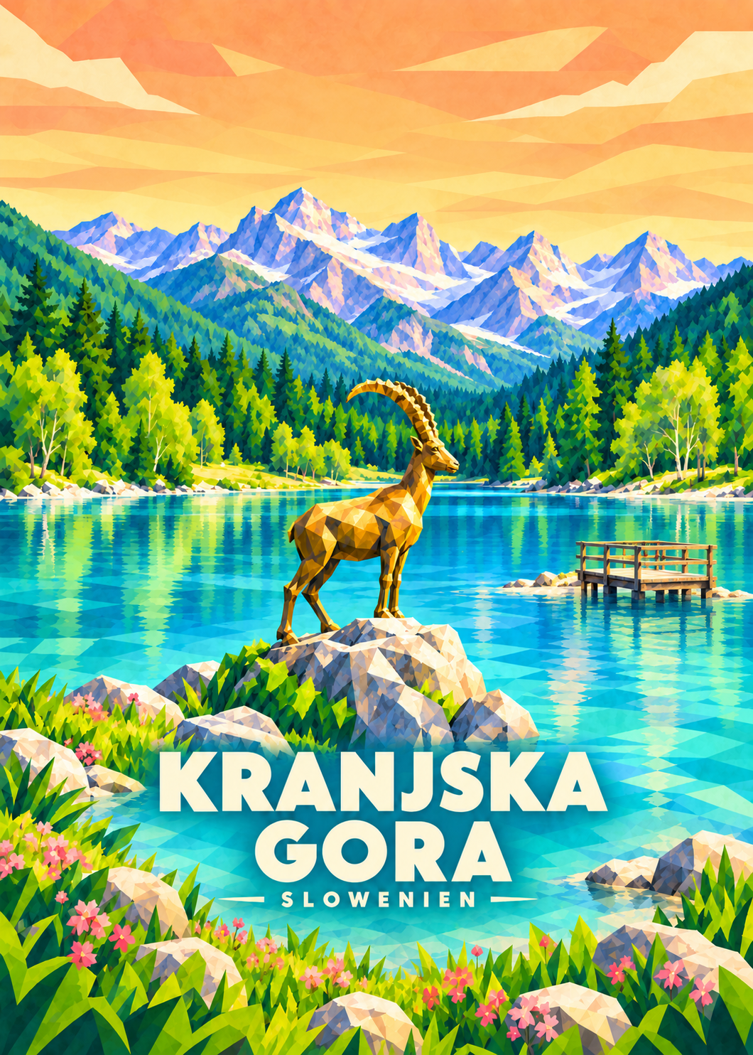 Kranjska Gora in Slowenien – geometrische Illustration