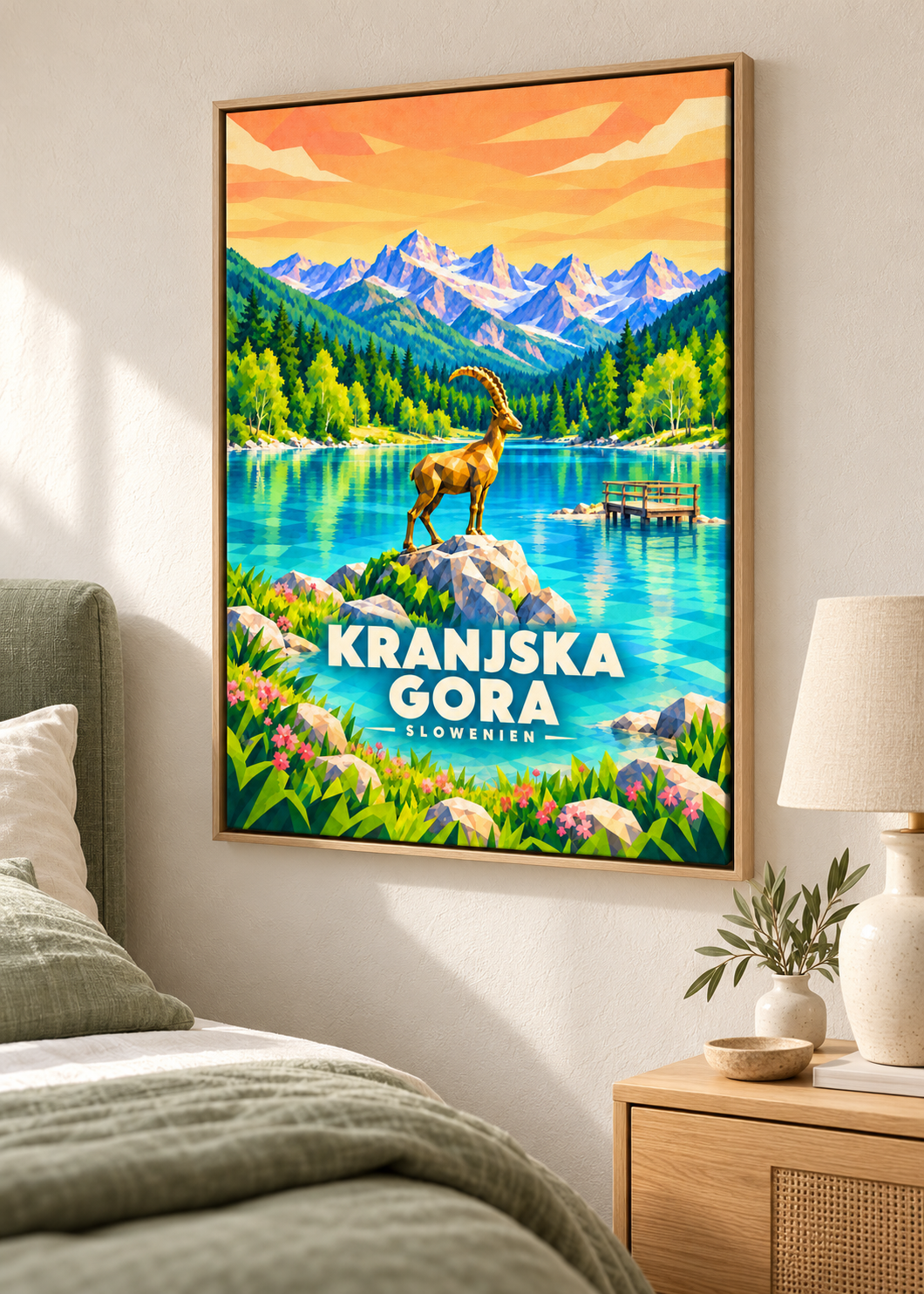 Kranjska Gora – Leinwand im Eichen-Schattenfugenrahmen