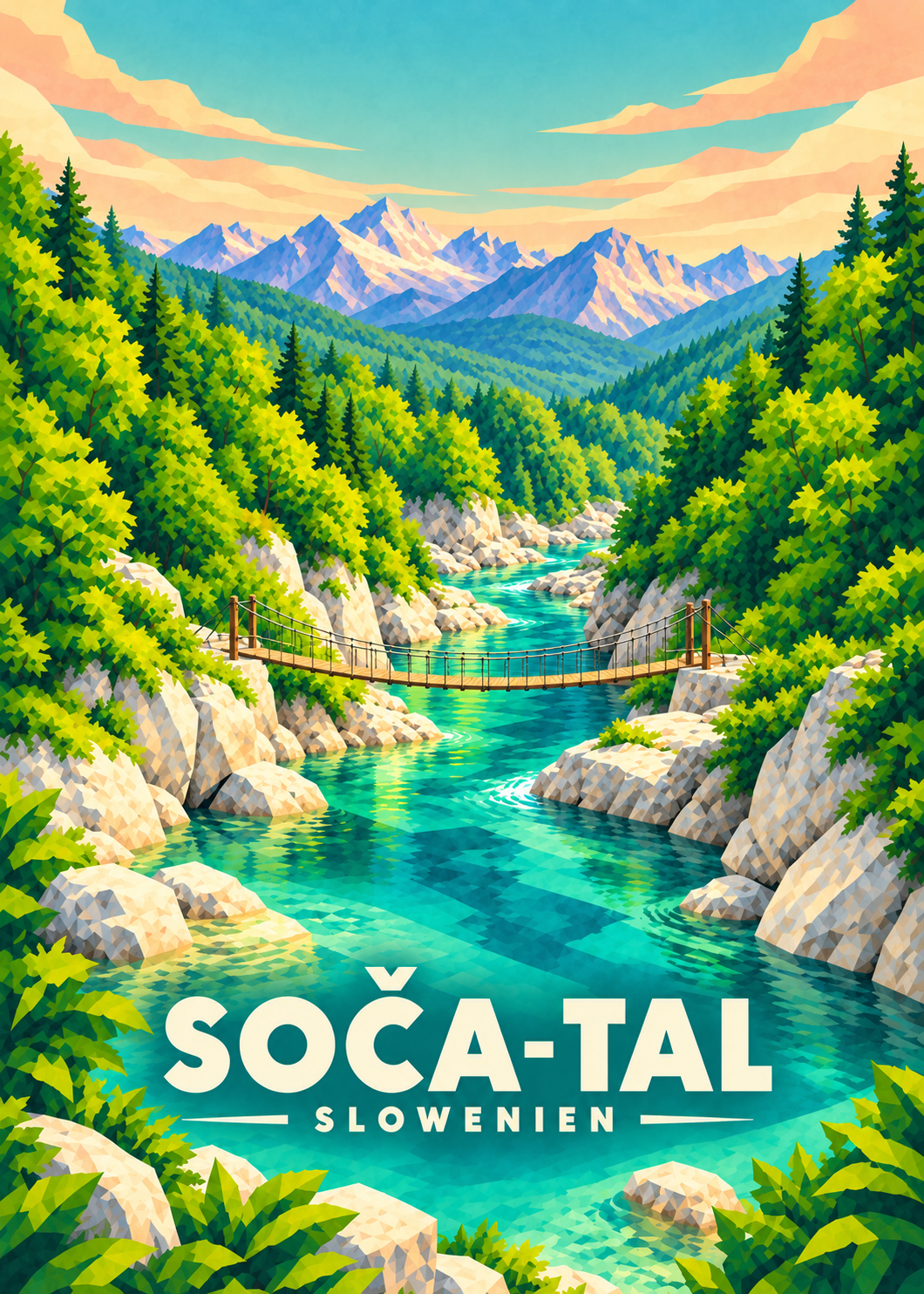 Soča-Tal in Slowenien – geometrische Illustration