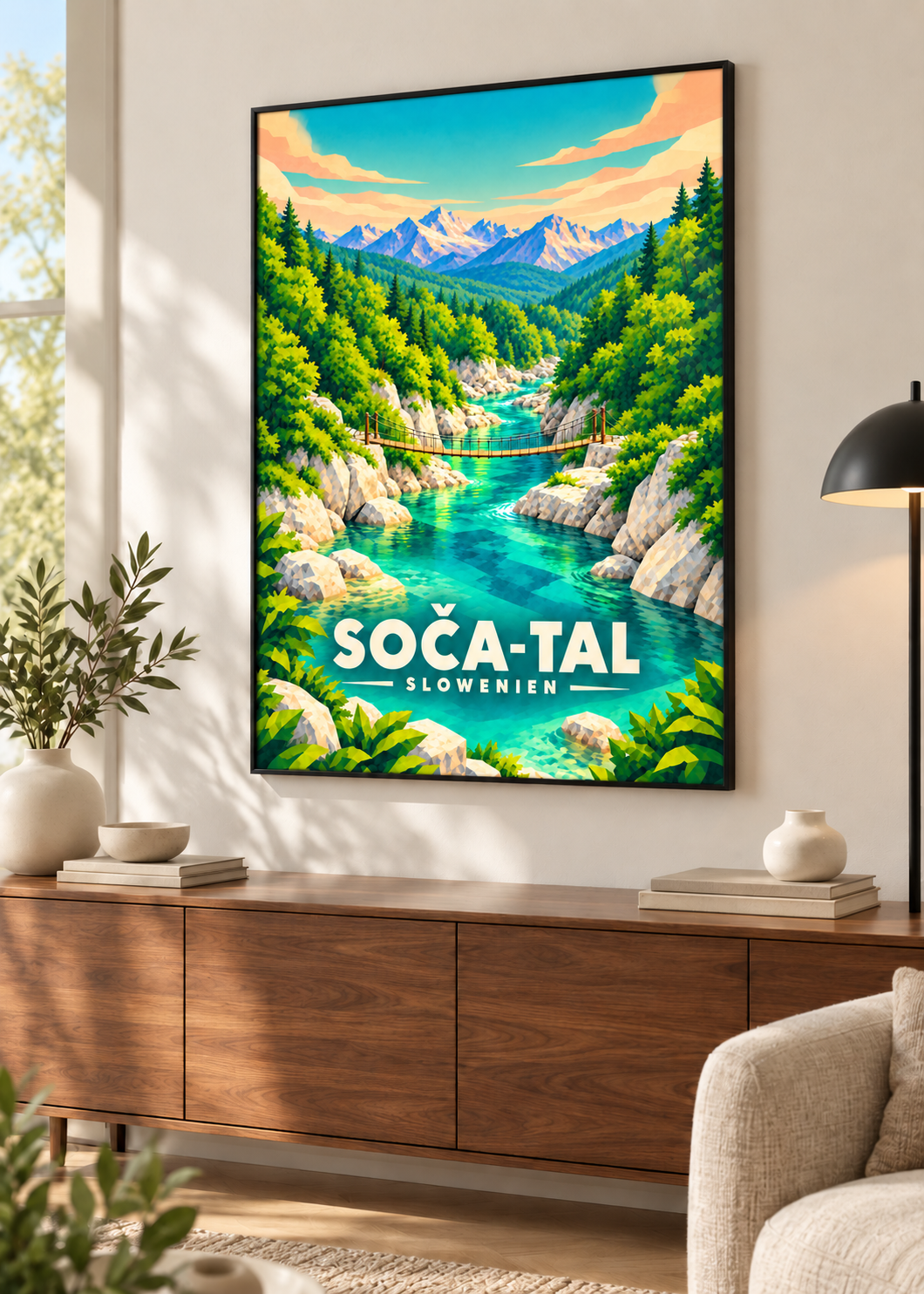Soča-Tal – schwarzer Rahmen im Wohnraum