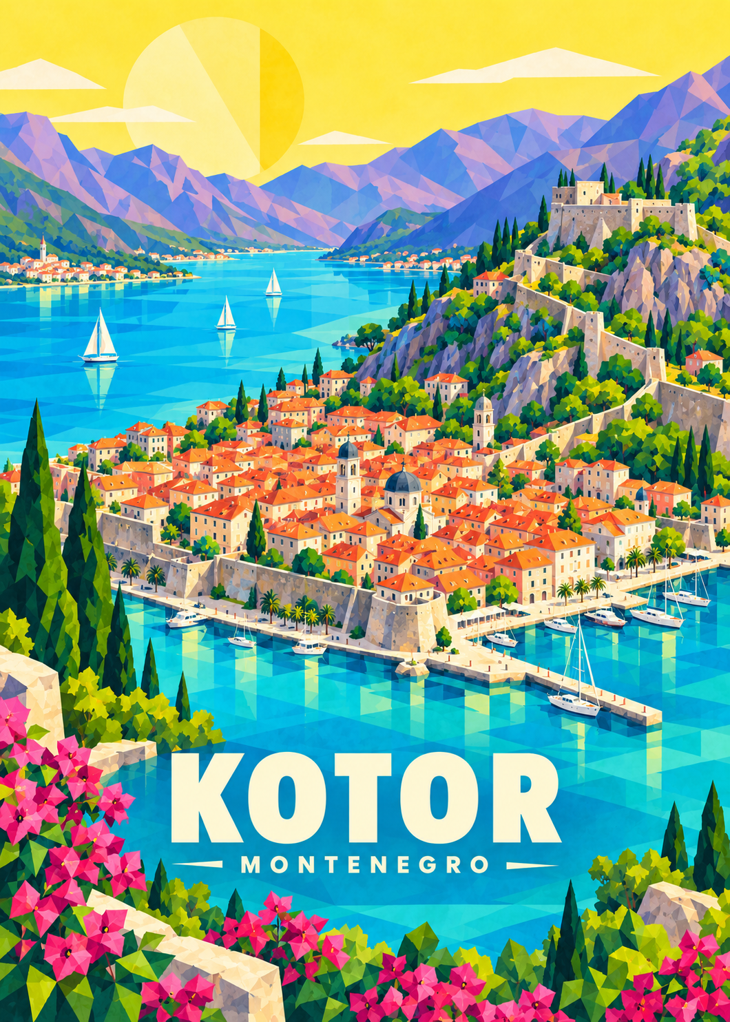 Kotor in Montenegro – geometrische Illustration