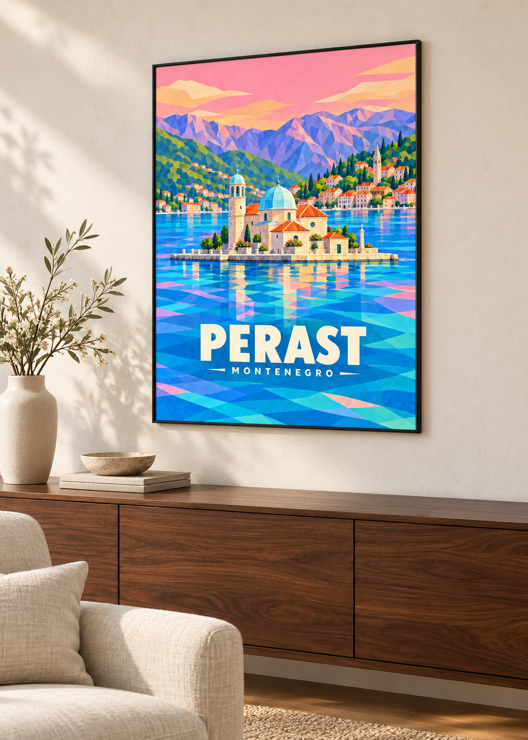 Perast – schwarzer Rahmen im Wohnraum