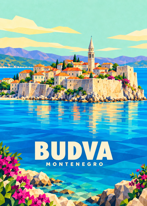 Budva in Montenegro – geometrische Illustration