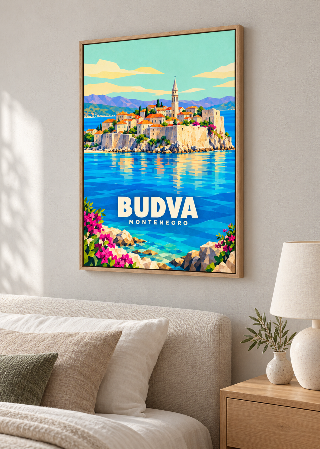 Budva – Leinwand im Eichen-Schattenfugenrahmen