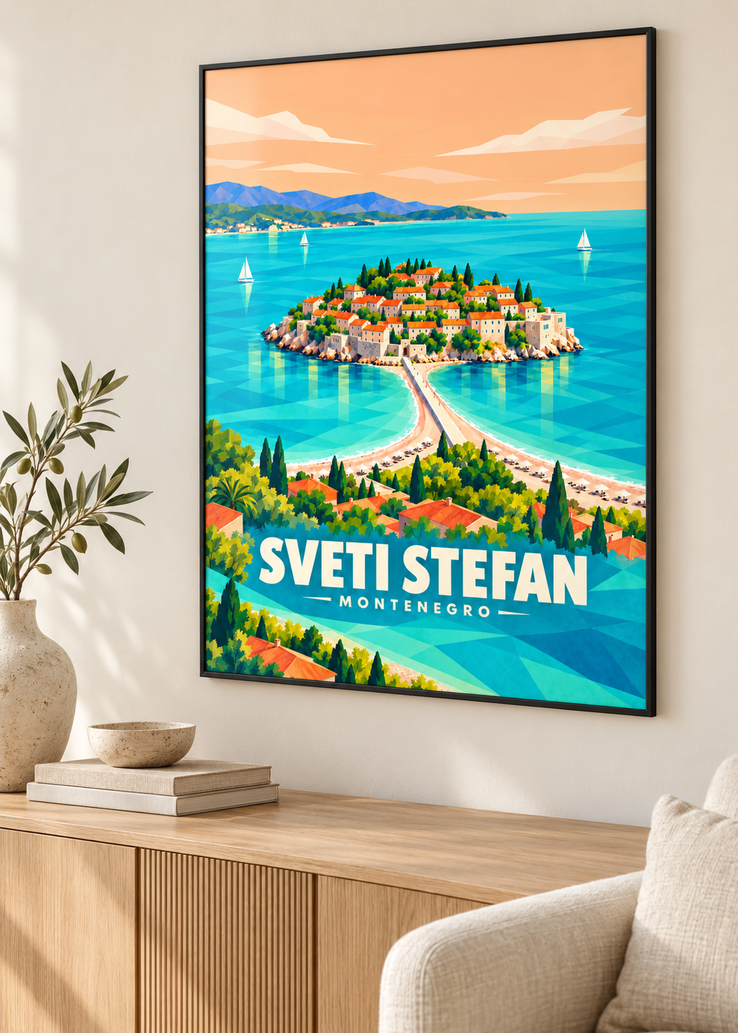 Sveti Stefan – schwarzer Rahmen im Wohnraum