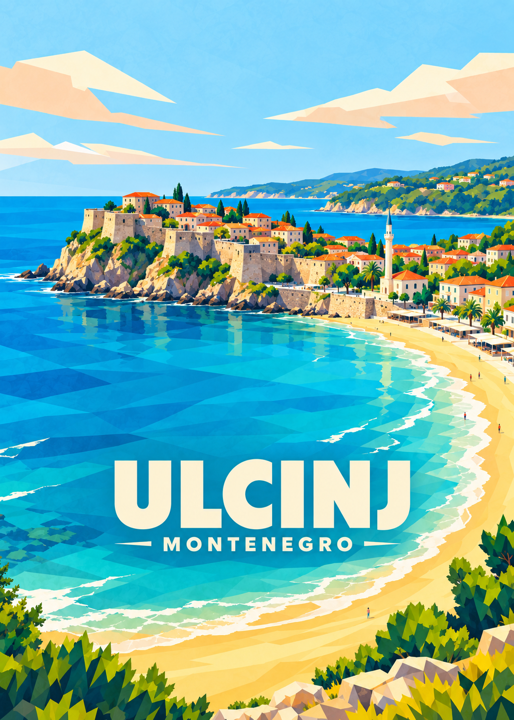 Ulcinj in Montenegro – geometrische Illustration