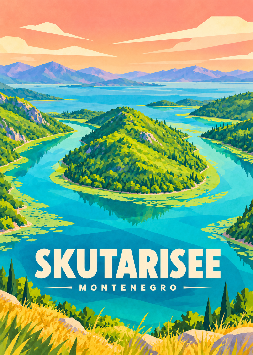 Skutarisee in Montenegro – geometrische Illustration