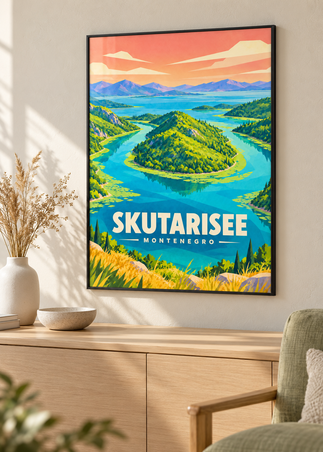Skutarisee – schwarzer Rahmen im Wohnraum