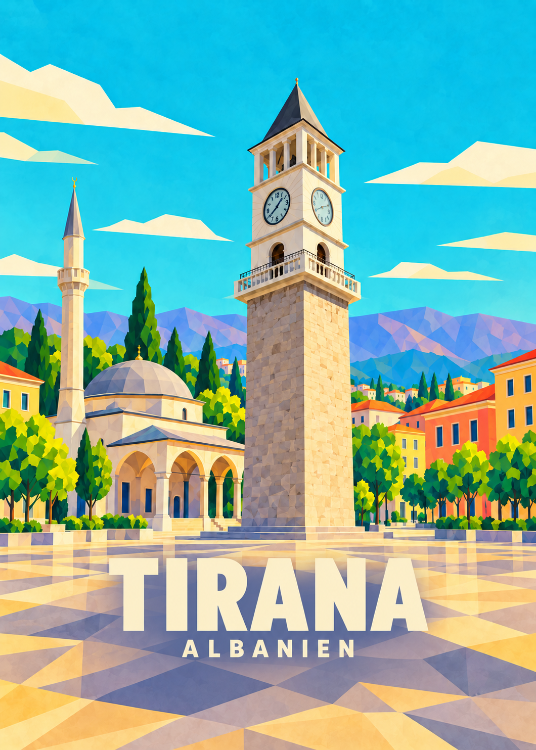 Tirana in Albanien – geometrische Illustration