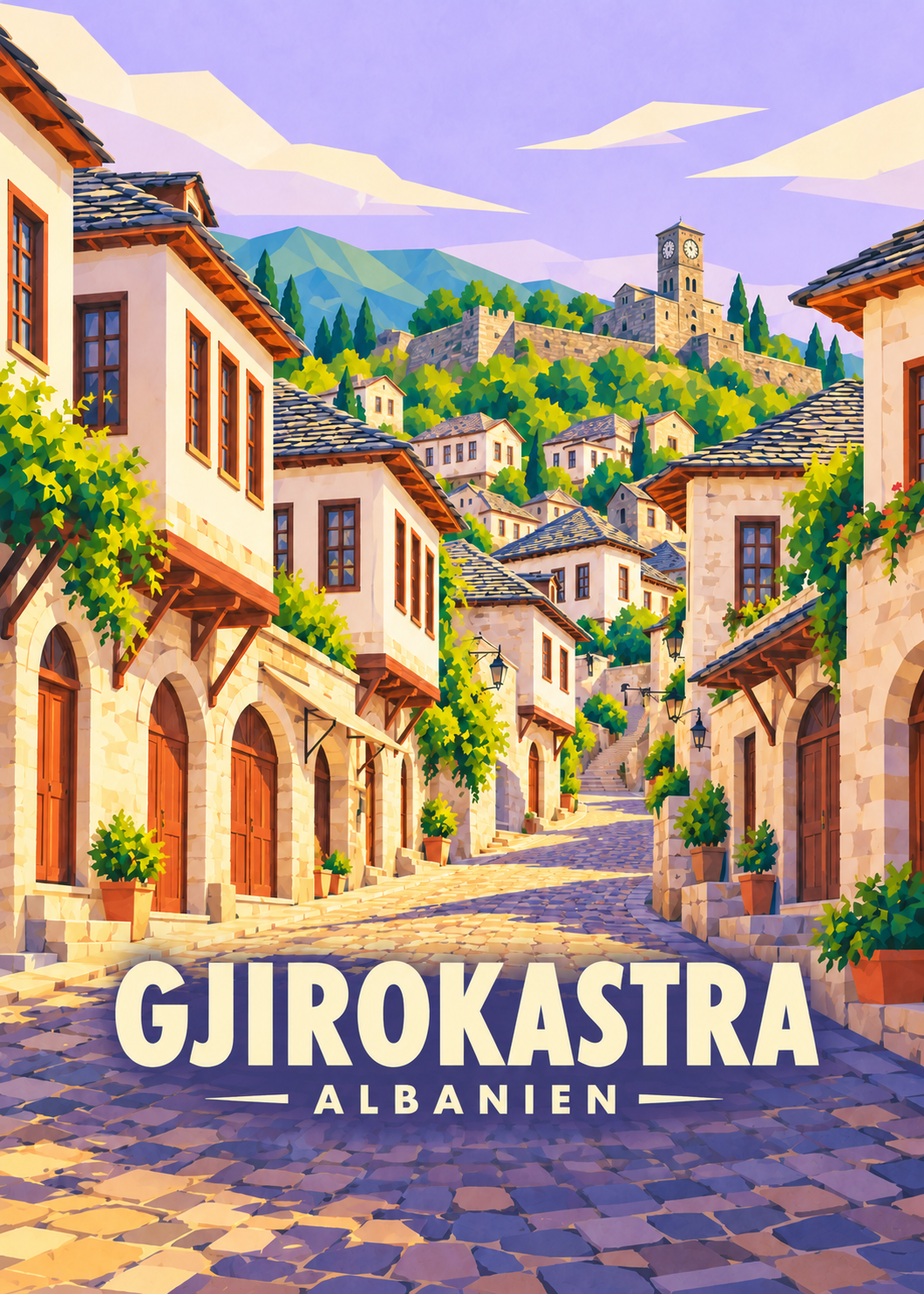 Gjirokastra in Albanien – geometrische Illustration