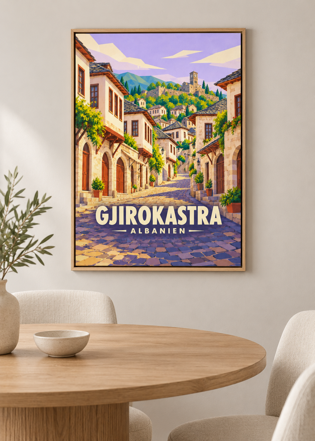 Gjirokastra – Leinwand im Eichen-Schattenfugenrahmen