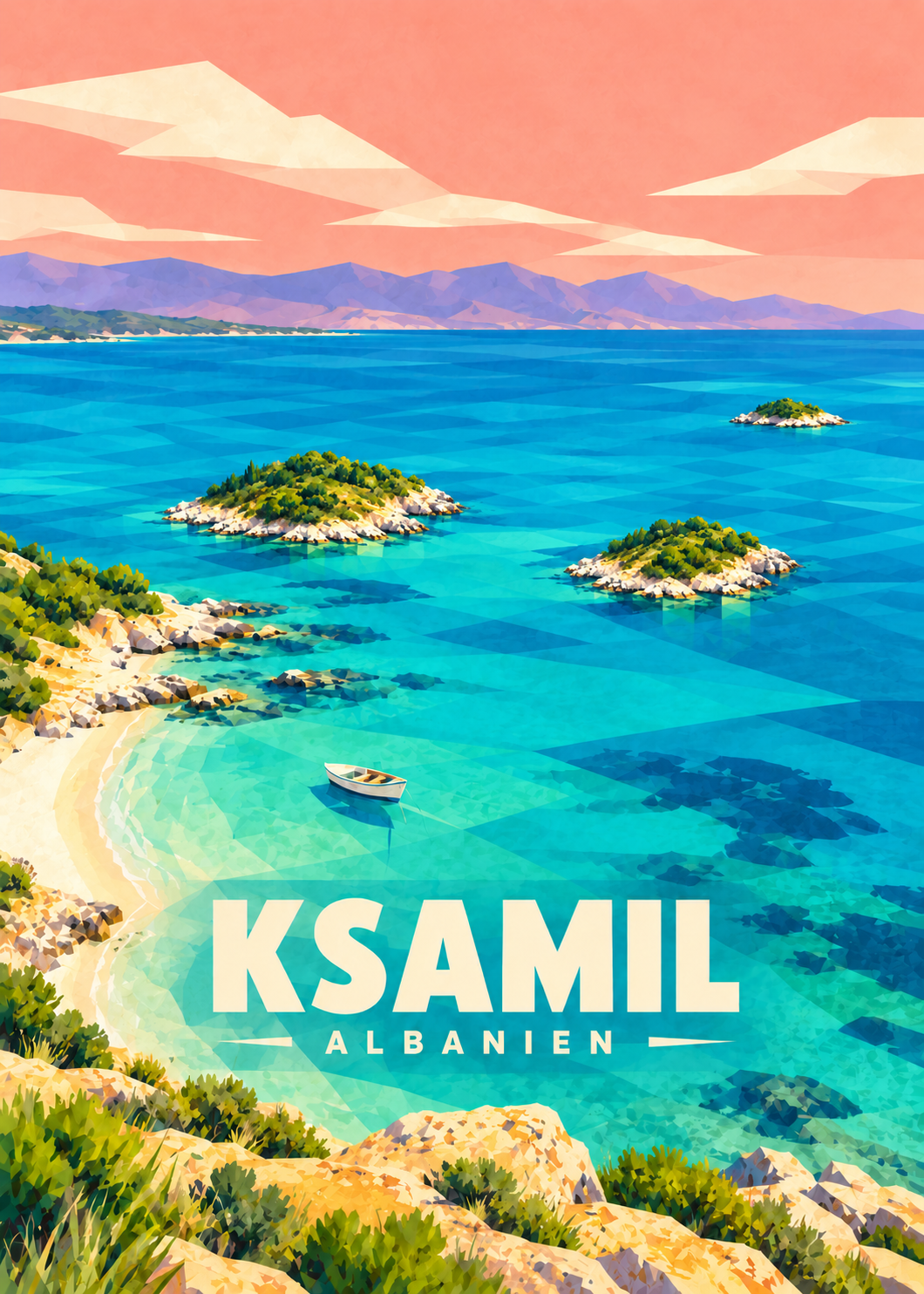 Ksamil in Albanien – geometrische Illustration