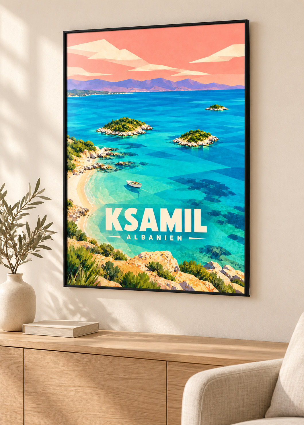 Ksamil – schwarzer Rahmen im Wohnraum
