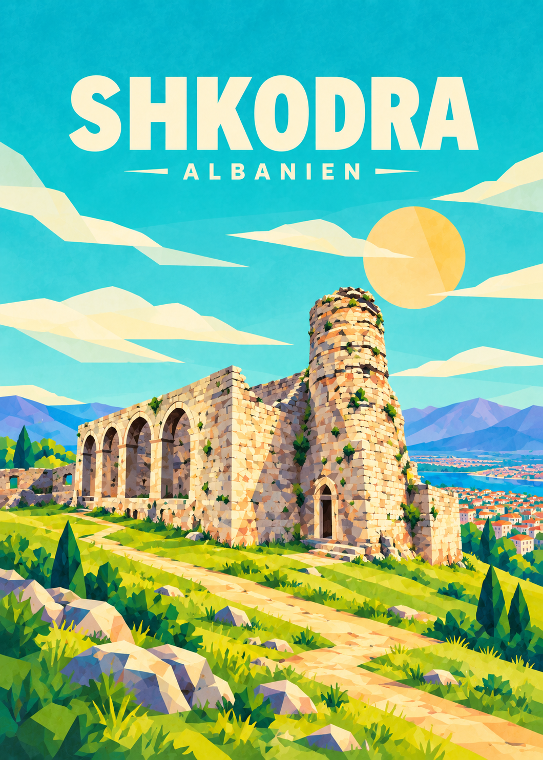 Shkodra in Albanien – geometrische Illustration