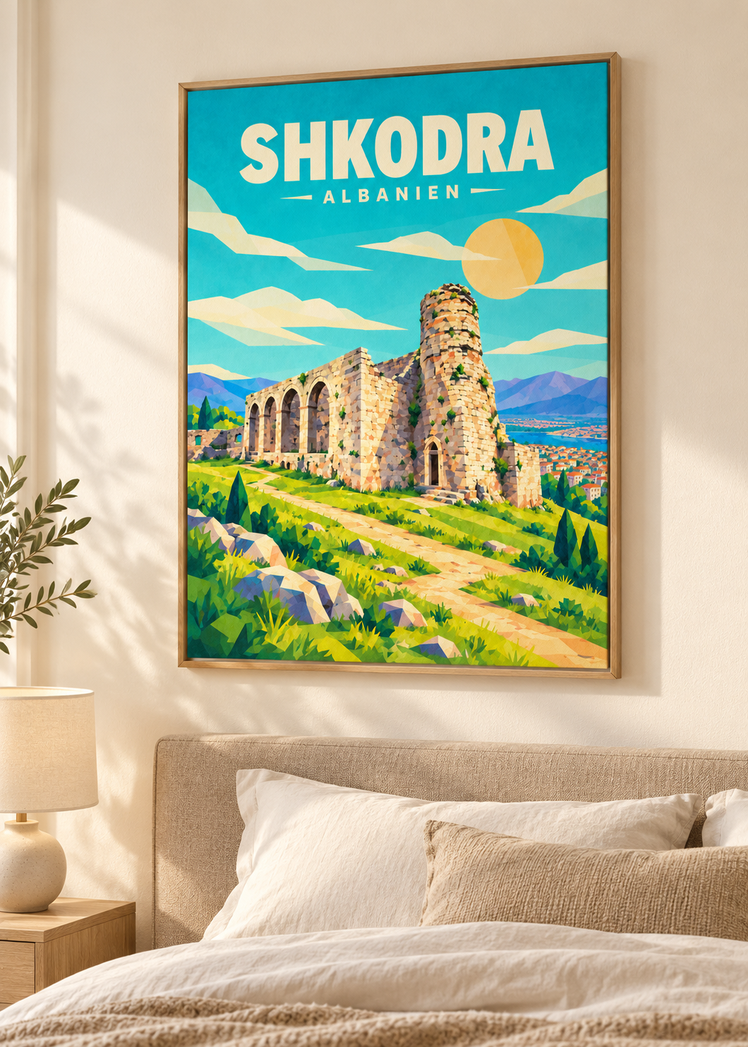 Shkodra – Leinwand im Eichen-Schattenfugenrahmen