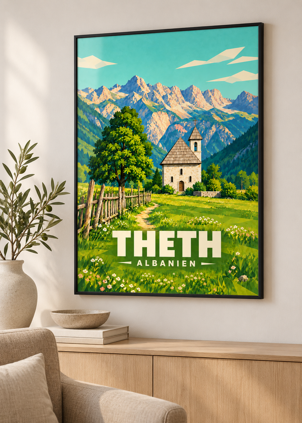 Theth – schwarzer Rahmen im Wohnraum