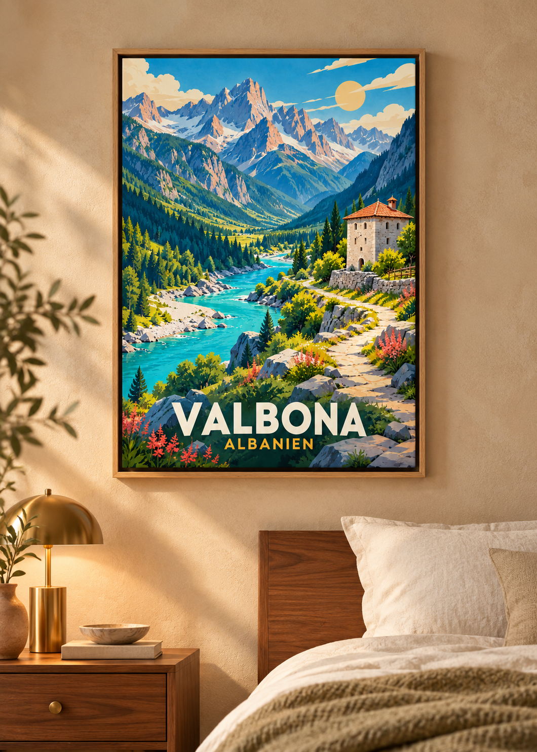 Valbona – Mockup als Leinwand im Naturholz-Schattenfugenrahmen