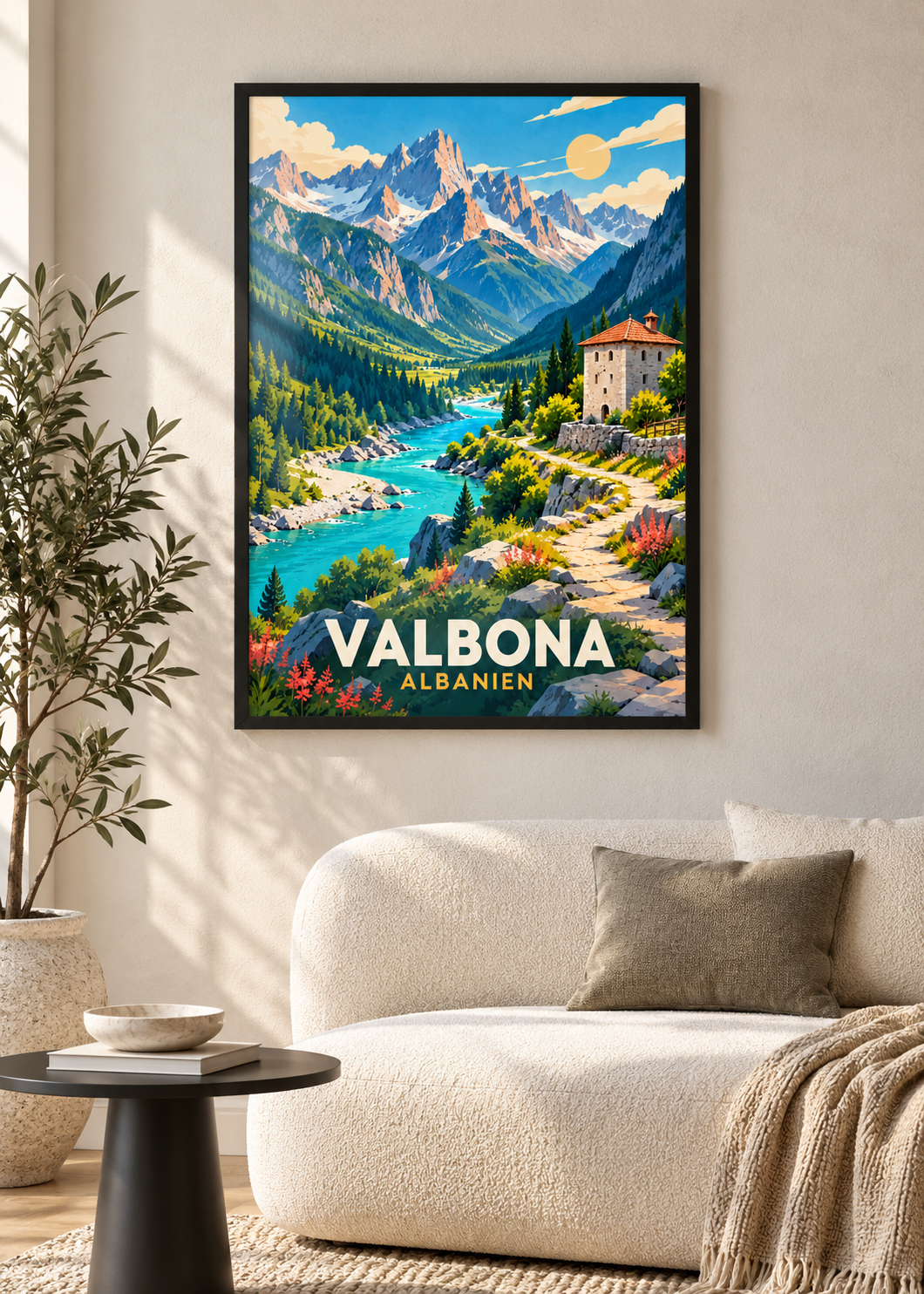 Valbona – Mockup im schwarzen Rahmen mit Acrylglas