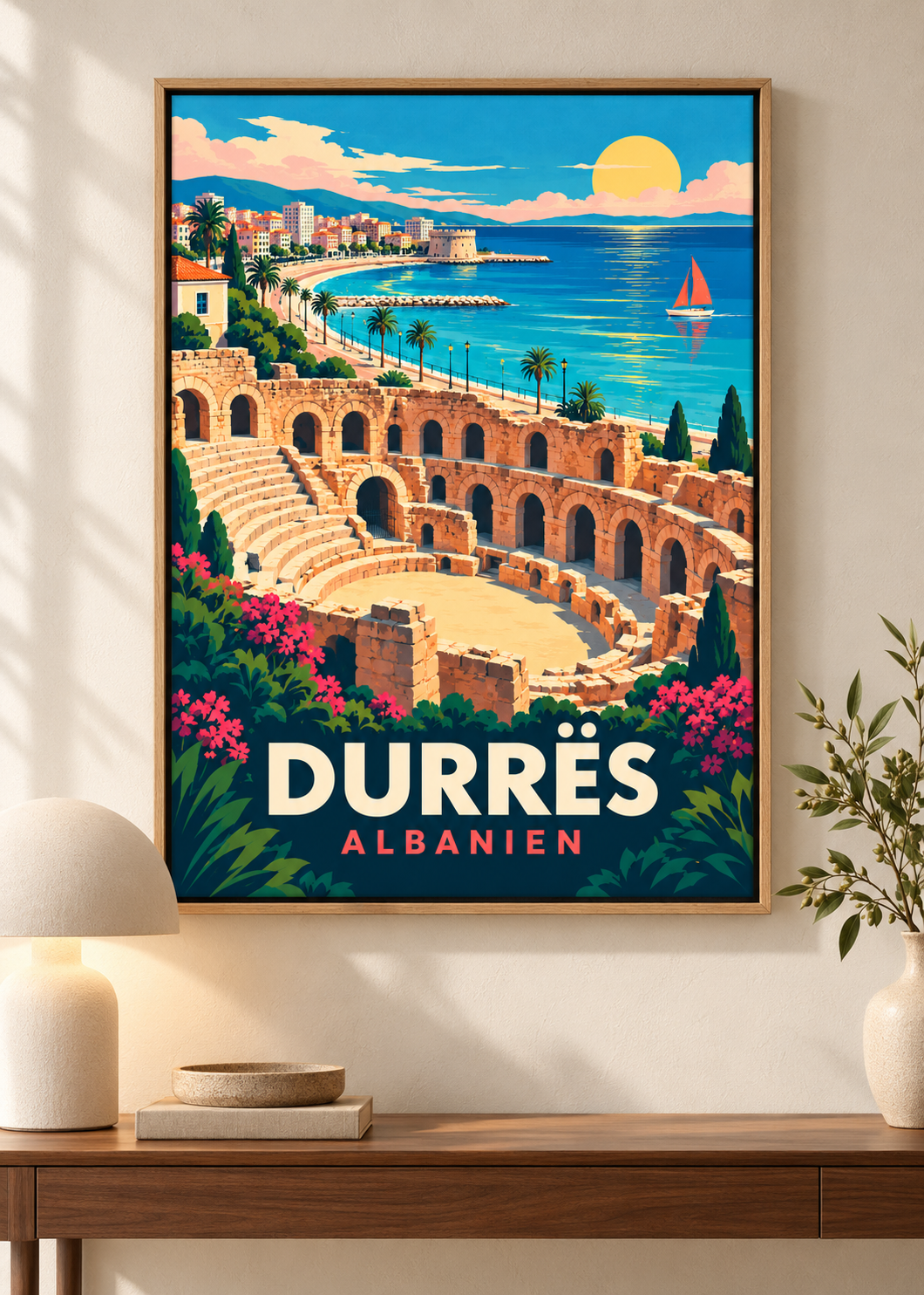 Durrës – Mockup als Leinwand im Naturholz-Schattenfugenrahmen