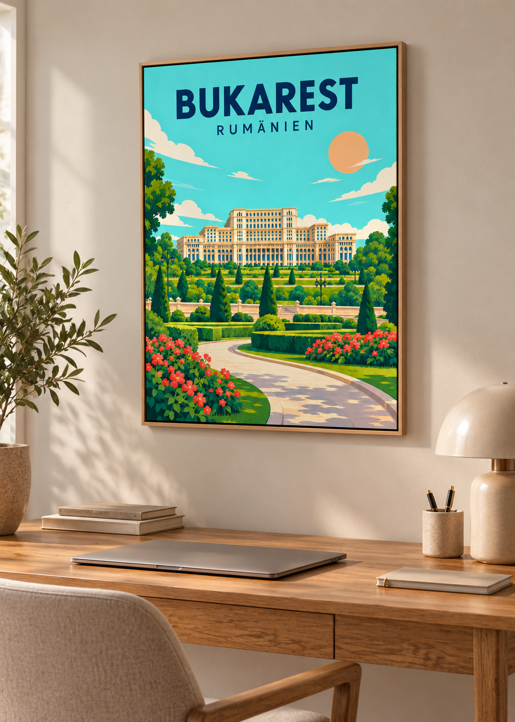 Bukarest – Leinwand im Eichen-Schattenfugenrahmen