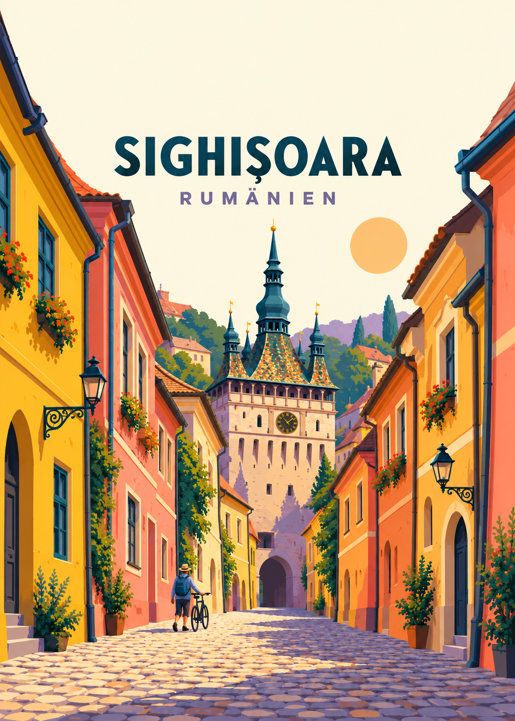 Sighișoara – geometrische Illustration, Rumänien