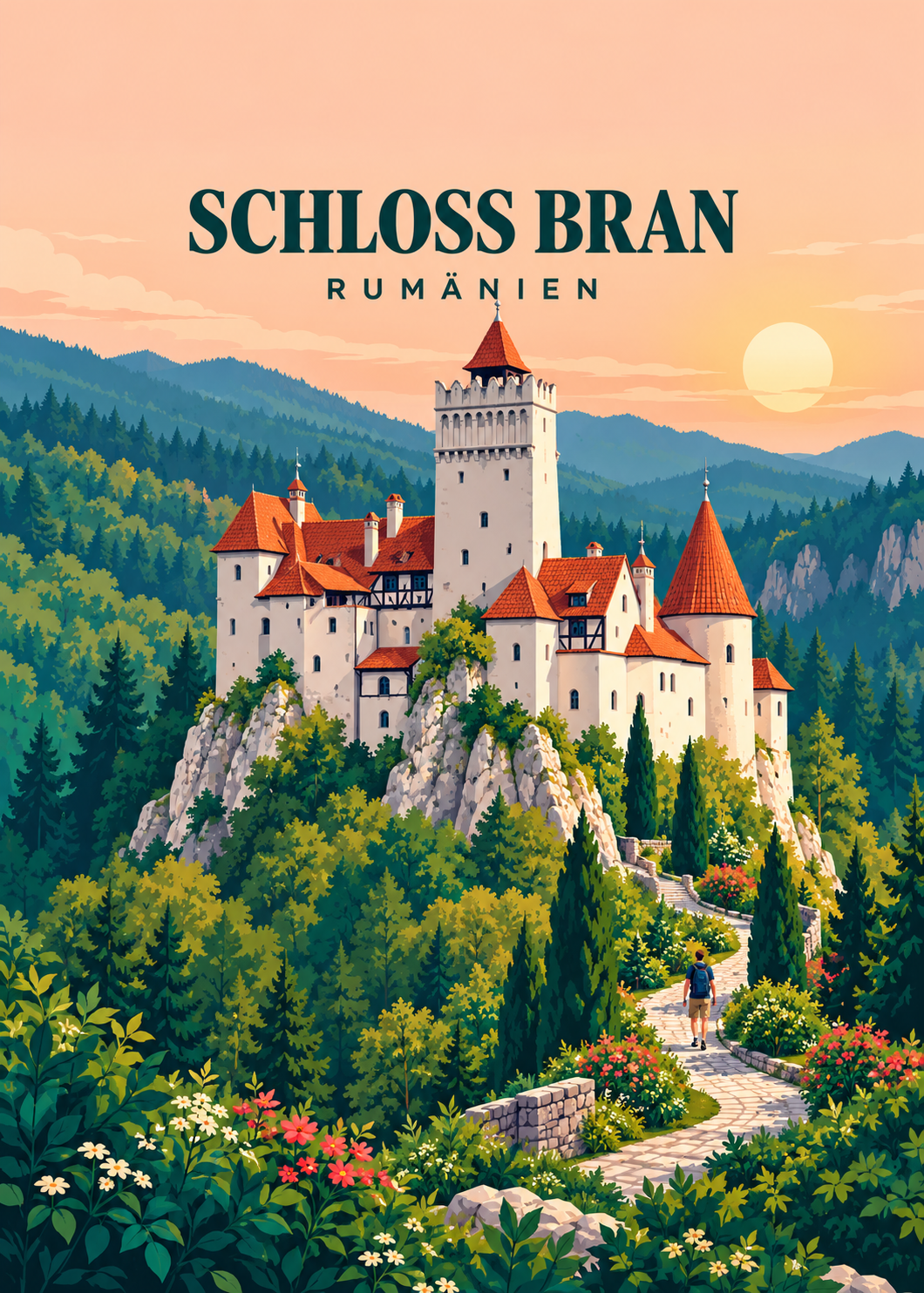 Schloss Bran – geometrische Illustration, Rumänien