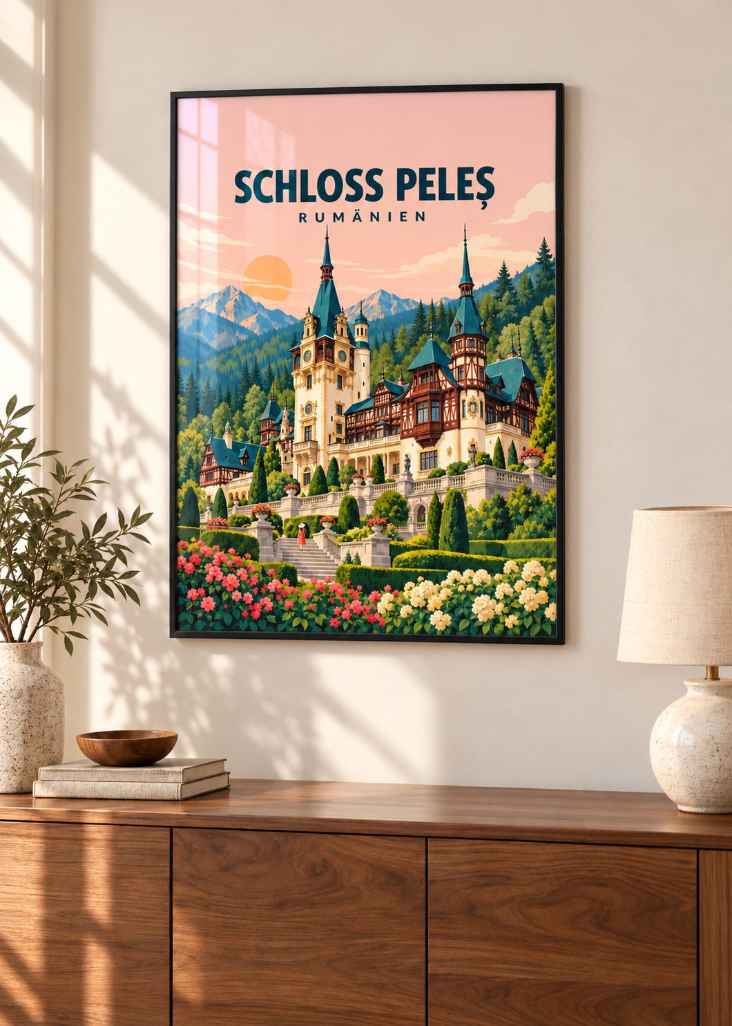 Schloss Peleș – schwarzer Rahmen mit Acrylglas