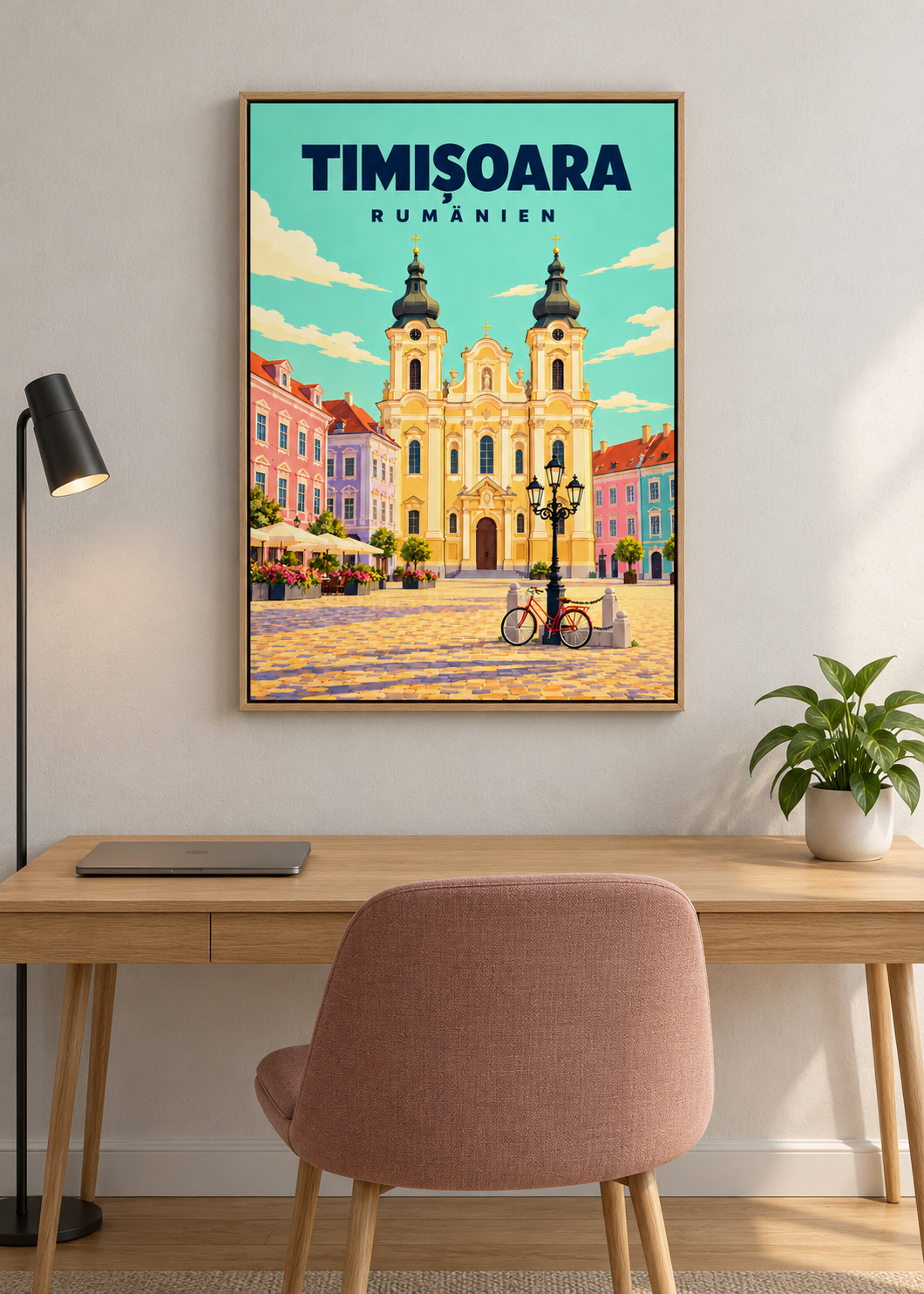Timișoara – Leinwand im Eichen-Schattenfugenrahmen