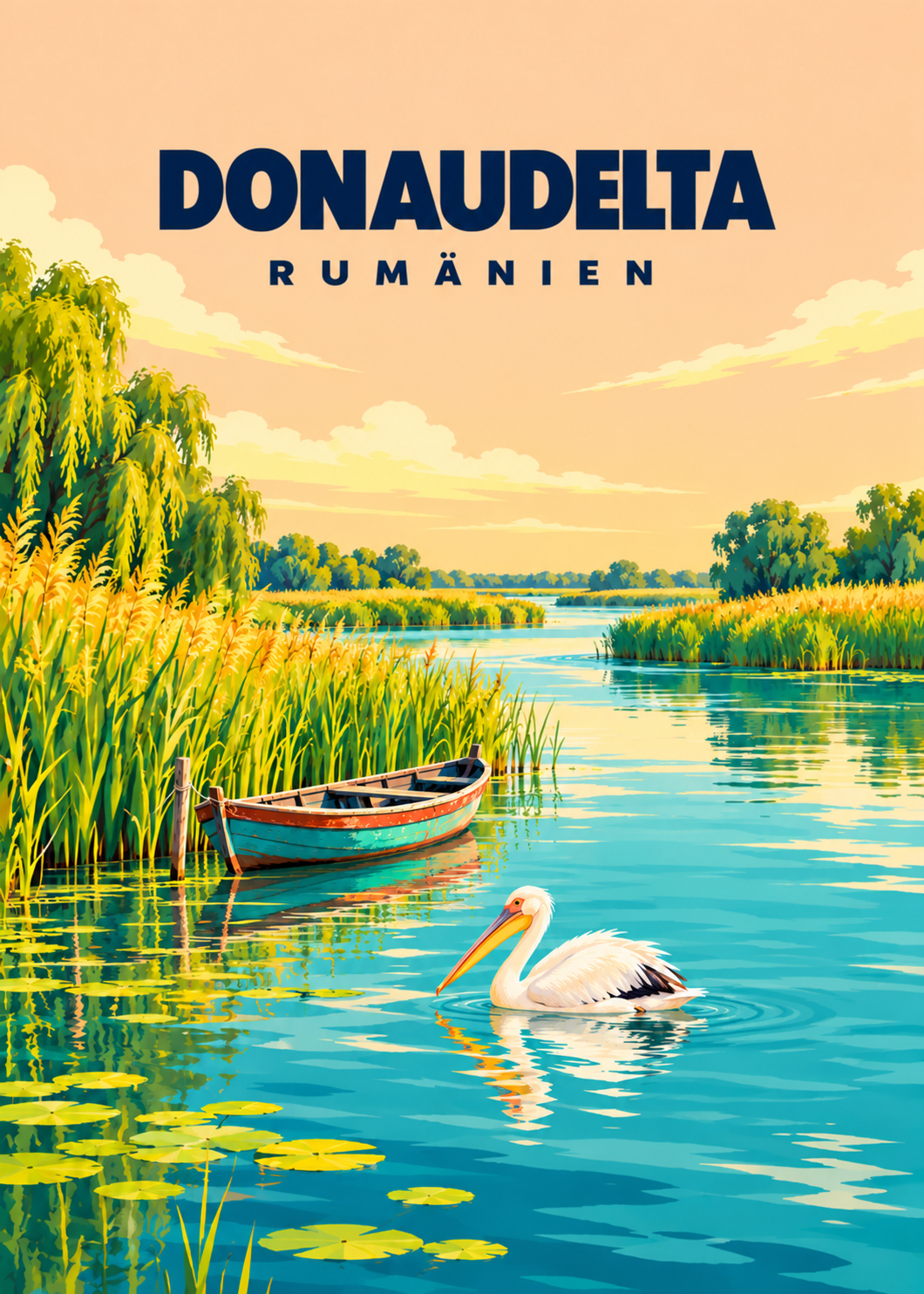 Donaudelta – geometrische Illustration, Rumänien